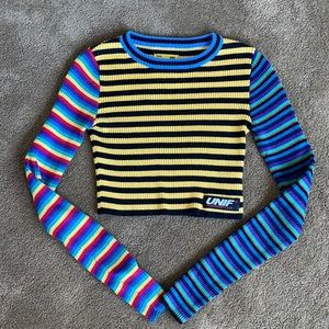 multi colored unif, cropped long sleeve!